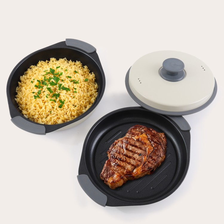 Magnetrongrill Multi-Pot voor koken met weinig olie en maaltijdbereiding